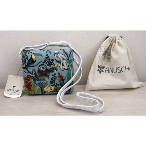 Anuschka 7431-AMA Amazon Sloth Jungle Animals Front Flap Crossbody Bag - Picture 1 of 12